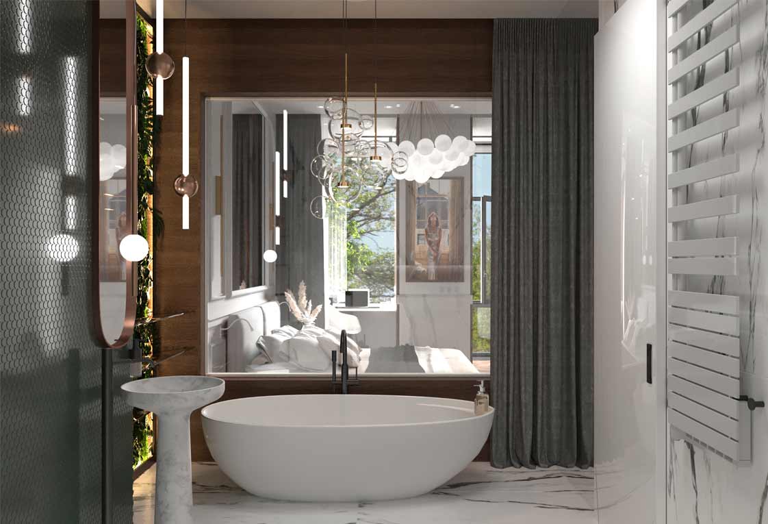 Заказать дизайн интерьера у ведущего дизайнера для проекта квартиры с ванной комнатой